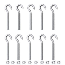 ZHIQIN Pack of 10 Screw Hook Bolts M6 Hook Screw Bolts with 10 Nuts 304 Stainless Steel Ring Hook Bolts for Outdoor Indoor Hanging Accessories