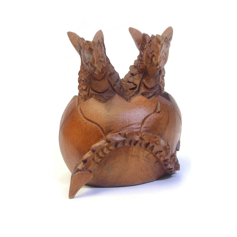 Brave Wings Two Headed Dragon Egg ~ Wooden Sculpture Gift