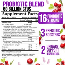 Probiotics for Women's Digestive Health, 60 Billion CFU 16 Strains for Vaginal pH, Gut Health & Immune Support, Daily Probiotic Supplement for Feminine Health, Gluten Free - 120 Capsules