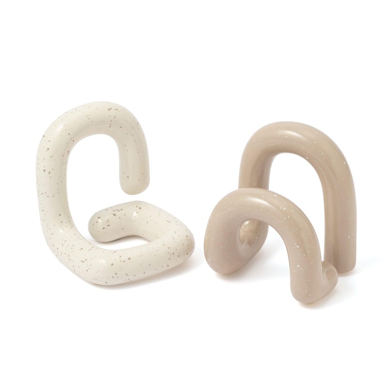 Francfranc Bi-Color Ceramic Bookends, Set of 2, Beige