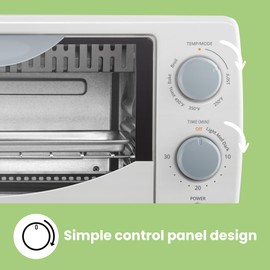 COMFEE' Countertop Oven, Small Toaster Oven Combo 4 slice, Mini Oven for 9" Pizza, Compact Oven, Bake, Broil, 950W, White, CTO-E101A(WH)