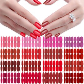 JERCLITY 224 Pieces 16 Sheets Red Solid Color Nail Strips Nail Wraps for Women Pink Nail Polish Strips Self-Adhesive Nail Stickers Full Nail Wraps for Girls Nail Art with Nail File