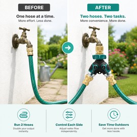 Water Control 2-Way Garden Hose Splitter for Outdoor Faucets – Metal Y Valve for Garden 