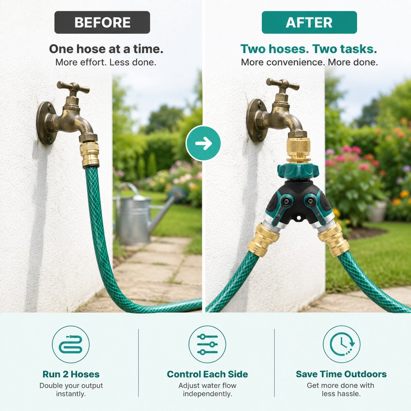 Water Control 2-Way Garden Hose Splitter for Outdoor Faucets –