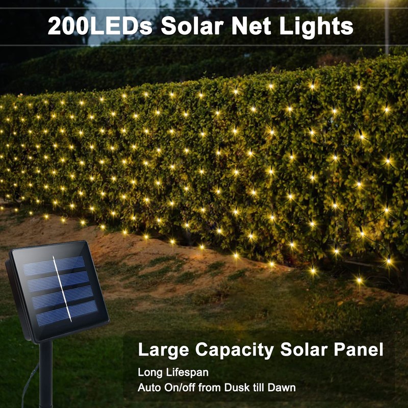 Solar LED Net Lights 9.8 x 6.6Ft, 200 LEDs Net