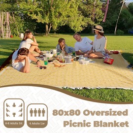 Genovega 2 in 1 Extra Large Outdoor Picnic Blanket Waterproof Woven Boho Mat Giant Beach Towel Travel Essential Yoga Accessories Park Patio Lawn Garden Grass Ground Music Festival Concert Must Have