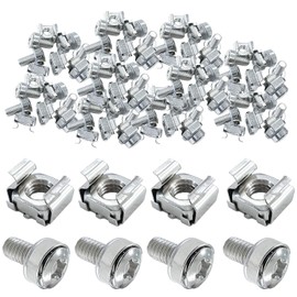 Socpuro Cage Nuts and Screws Set of 50 M6*16mm Stainless Steel M6 Cage Nuts with Resin Washers Cage Nuts Rack Mount Cage Nuts Set Cabinet Screws Rail Rack Rust and Corrosion Resistant Silver