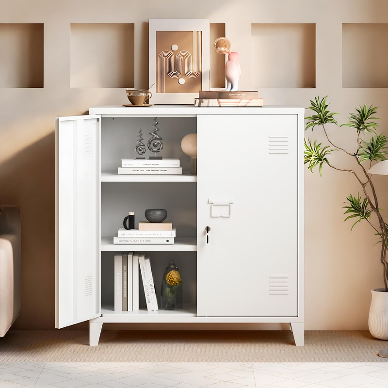 MIOCASA Metal Storage Cabinet with Locking Double Doors, Lockable Steel