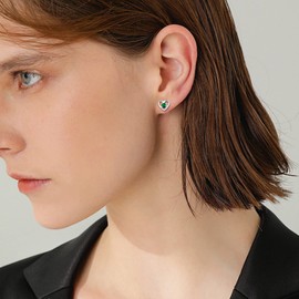 ChicSilver Women May Birthstone Earrings Hypoallergenic 925 Sterling Silver Celtic Knot Heart Stud Earrings for Women Green Gemstone Emerald Vintage Irish Jewelry Gifts for Birthday