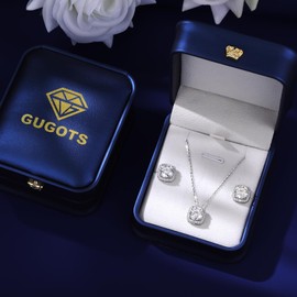 Gugots Square Moissanite Earrings and Necklace Set for Women