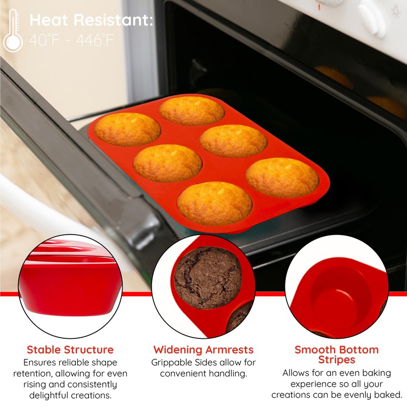 Silicone Texas Muffin Pan 6-Cups, Jumbo Muffin Pan Set of