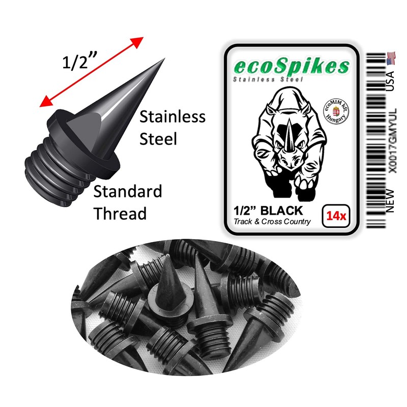 ecoSpikes Stainless Steel Track and Cross Country Spikes (1/2" Black,