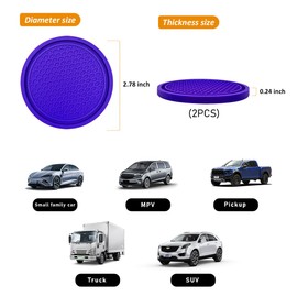 Ziciner 2 Pack Bling Car Cup Holder Coaster, 2.75 Inch Silicone Anti-Slip Rhinestone Auto Cup Insert Coaster, Universal Durable Vehicle Interior Accessories for Most Cars (Dark Blue)