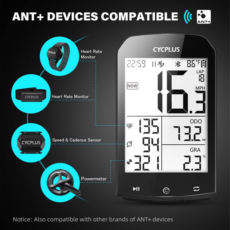 CYCPLUS GPS Bike Computer Waterproof Bicycle Speedometer and Odometer ANT+