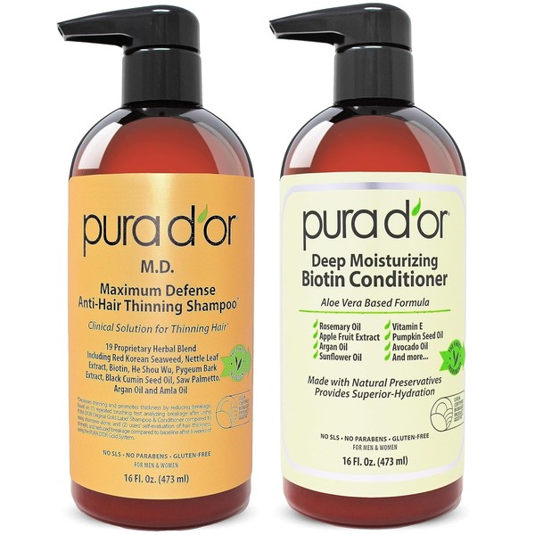 PURA D'OR MD Anti-Thinning Biotin Shampoo & Conditioner Set (16oz