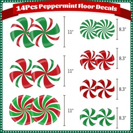 14 PCS Large Peppermint Christmas Floor Decals Christmas Wall Decals, Christmas Decals for Wall Floor Counters Xmas Candyland Decorations