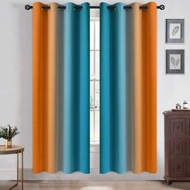 Yakamok Ombre Blue and Orange Curtains for Bedroom, Gradient Room Darkening Curtains, Grommet Thermal Insulated Light Blocking Window Drapes/Curtain for Living Room,52 x 72 Inch,2 Panels