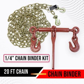 BoxerTool Load Binder Kit w/Chain - ¼” Load Binder - G70 Transport Chain ¼” x 20ft - Flat Bed Trucks, Trailers, Chain tie Down System