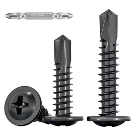 FandWay 100Pcs Wafer Head Self Tapping Screws Black for Steel,M4.8x19mm Self Drilling Screws for Metal,Modified Truss Head Tek Screw,410 Stainless Steel Sheet Metal Screw for Alu Wood Plastics.