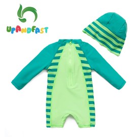 upandfast Baby/Toddler One Piece Zip Sunsuits with Sun Hat UPF 50+ Sun Protection Infant Beach Swimsuit (Dinosaur, 12-18 Months)