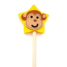 Wooden Pointer, AA-733STMK24-24 in. USA Made w/Wood Star(2-3/4") & Monkey in Felt Plus red Rubber end Cap, Perfect for Smart Board Screen.