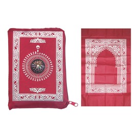 Kellegour Islamic Prayer Mat,Muslim Prayer Carpet,with Compass Pocket Sized Carry Bag,1 Pieces Muslim Travel Prayer Mat and Attached Compass,Islamic Prayer Rug,with Compass,Red