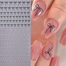 6 Sheets Bows Nail Stickers for Nail Art Silver White Black Red Gold Bow Nail Art Stickers Bows Nail Decals 3D Self-Adhesive Valentine's Day Design Nail Supplies for Women Girls Nail Decoration