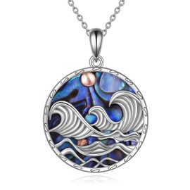 YFN Ocean Wave Necklace/Earrings for Women Sterling Silver Abalone Shell Ocean Jewellery Gifts for Women Girls, Sterling Silver