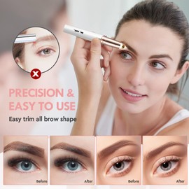 gurelax Eyebrow Hair Remover, Electric Eyebrow Trimmer for Women,Face and Eye Brow Razor with LED Light for Women Rechargeable with 2 x Replacement Heads (White)
