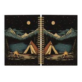 Pugwak Camping Journal Notebook - Summer Hiking Adventure Notebooks College Ruled for Work School, Gifts for Travel Lover, Office Supplies, Hardcover Spiral Notebook 5.5"x8.3"