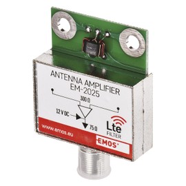 EMOS Broadband Amplifier 25 dB (Frequency Range 5-260 MHz, 470-790 MHz) for Mounting in Antenna Socket 27 mm, Signal Amplifier with F Socket for TV, Radio, Cable TV