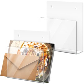 NiOffice 2 Pack Magnetic File Holder - Clear Acrylic Wall Mount File Organizer for Mail, Magazines, Documents and More - Easy Installation - Ideal for Office Supplies and Home Organization