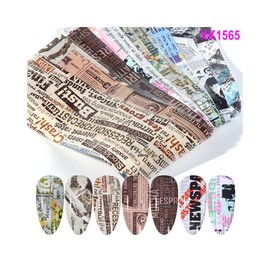 Generic Newspaper Letters Tartan Nail Foil Transfer Sticker 10Pcs 20X4Cm Xk1565 Nail Wraps Art Stickers Manicure Supplies for Women for Home Nails Full Long Lasting Easy Apply and Remove