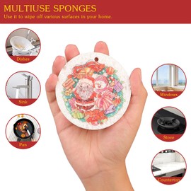 3 Pcs Biodegradable Wood Pulp Cellulose Compressed Cleaning Sponge Premium Kitchen Dishwashing Sponge Hanging Decorations for Christmas Tree Decorations, Kitchen, Bathroom and Surface Cleaning
