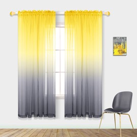 Sunflower Decor for Kitchen Lemon Yellow and Grey Window Curtain Panels for Home Decorations