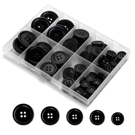 YCLFHOO 100 Pcs Black Buttons,Round Mixed Buttons,5 Sizes Resin Buttons with 4 Sewing Holes and Storage Box,Buttons for Sewing/Cardigans/Trouser/Clothes Making/Art