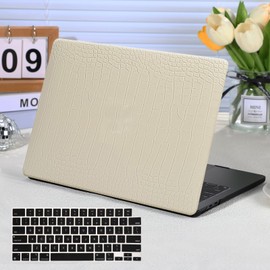 Funut for MacBook Air 13 Inch Case 2022 2021 2020-2018 Release M1 A2337 A2179 A1932 Touch ID, Crocodile MacBook Air M1 Case Leather Laptop Hard Shell Case & Keyboard Cover for Mac Air 13 Inch, Pudding