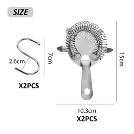 2 Pieces of Bartending Strainers, 2 Pieces of Storage S Hooks, Ice Filter Plate, Corner Strainer, Cocktail Ice Separator, Pipe Handle Strainer