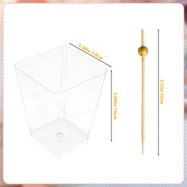 NYTGAH 50 Packs Square Appetizer Cups with 100PCS Bamboo Stickers for Party,Clear Plastic Charcuterie Cups with Sticks Suitable for Fruit, Snack, Dessert,Parfait(Clear)