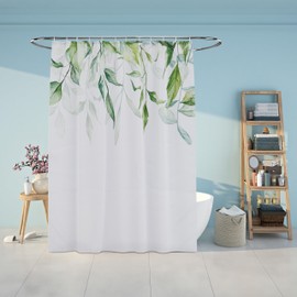 Relaxdays Shower Curtain Plants, Bathroom Curtain 180 x 200 cm, Anti-Mould, Washable, 12 Rings, Bath Curtain, Multicoloured, Leaves