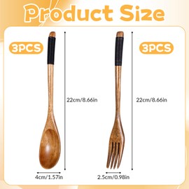 6 Pcs Wooden Spoon and Fork for Eating Utensil Set, Wooden Utensils for Eatings Kitchen Wood Dinner Flatware Tableware Set, Reusable Bamboo Eat Utensils for Cooking Eating Kitchen