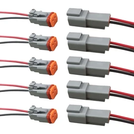 2 Pin Deutsch Car Waterproof Electrical Connector with 17AWG Cable Wire, 2 Way Automotive Male and Female Plug Wiring Harness, 2 Wire DT Pigtail for Cars, Boats, Trucks