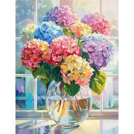 Ohhvvow Hydrangea Flower Diamond Art Painting Kits for Adults, 12x16 Inch 5D Full Drill Round Diamond Dots Paintings for Beginners Gem Art Painting Kits DIY Crafts
