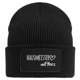 Huuraa Beanie Hausmeister mit Herz Geschenk Black Hausmeister Geschenkidee