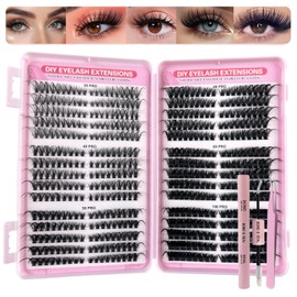 540 Pieces Individual Eyelashes 30p+40p+50p+60p+80p+100p Cluster Lashes Kit DIY Eye Lashes Fluffy Russian Eyelashes Extensions Curly Durable Eyelash Clusters for Girls and Women (8-16mm Mix)