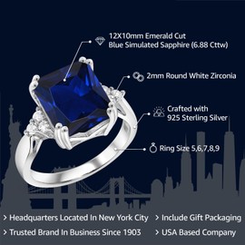 Gem Stone King 5-10 Cttw Gemstone Birthstone Engagement Ring for Women | 925 Sterling Silver | 12X10MM Emerald Cut | Wedding Anniversary Promise Ring | Available In Size 5, 6, 7, 8, 9