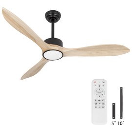 iTni 52inch Ceiling Fan with Lights,Wood Ceiling Fans with Remote Control,Dimmable Light,3 CCT,6 Speeds,Noiseless DC Motor,2 downrod,Ceiling Fan for Bedroom,Living Room,Office,Indoor