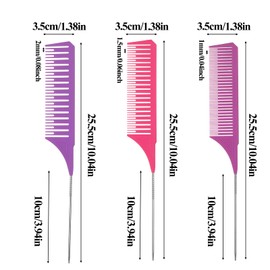 Lusofie 3Pack Highligh Comb, Weaving Combs for Highlighting, Hair Teasing Parting Comb with Long Stainless Steel Rat Tail for Hair Stylist Salon Barbershop Home(Pink, Purple, Light Purple)