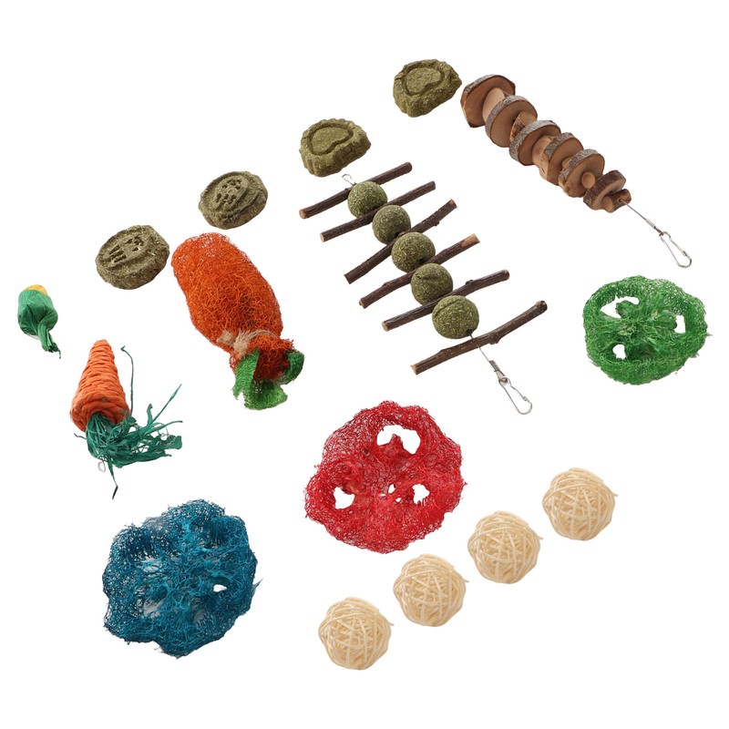 Rabbit Hanging Chew Toys Wood Grass Ball String Loofah Carrot