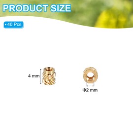 PATIKIL M2 x 4 x 3.5 mm Brass Threaded Insert, 40 Pieces Metric Knurled Nut Heat Set Insert for Plastic 3D Printing Components